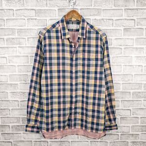 SHIPLEY & HALMOS double layer Button up Shirt in Blue Pink Cotton Men's XL